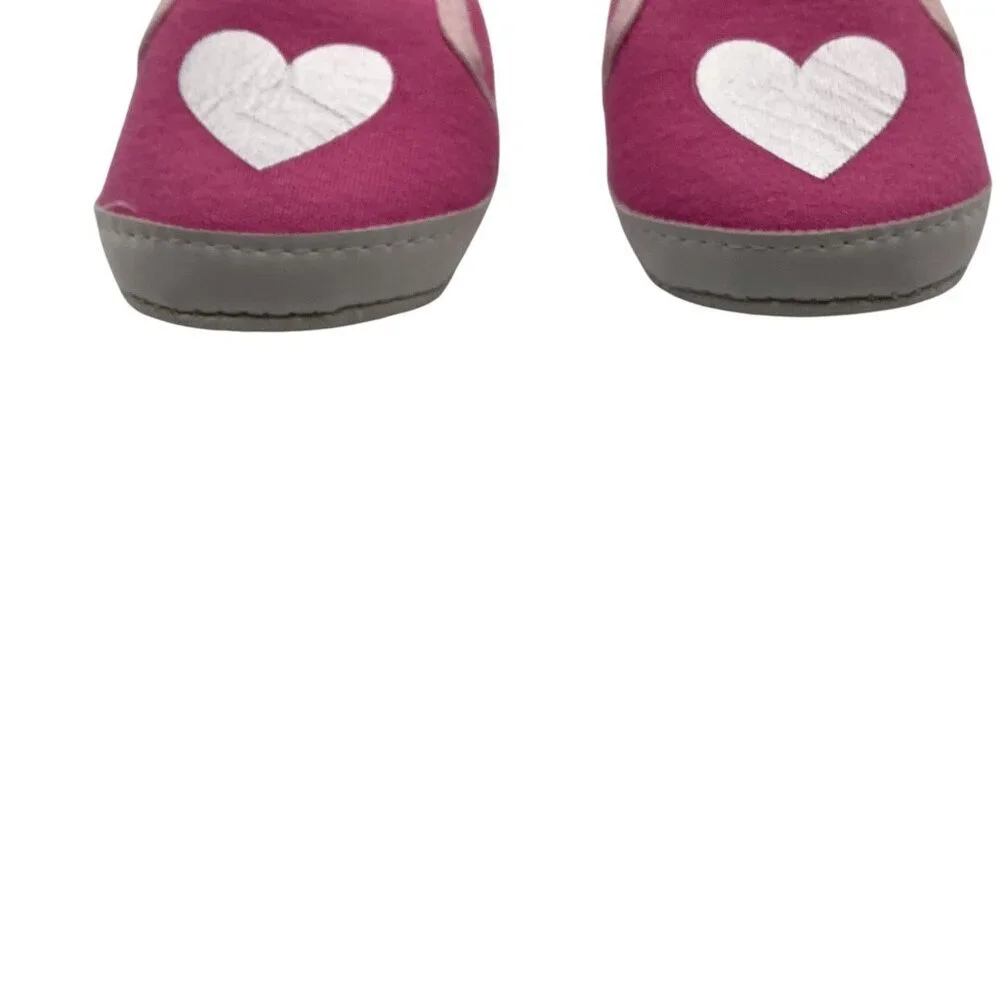 Bon‎ Bebe Baby Girl Slippers Pink W/ Silver Heart 0-9 Months Soft Sole Slip On